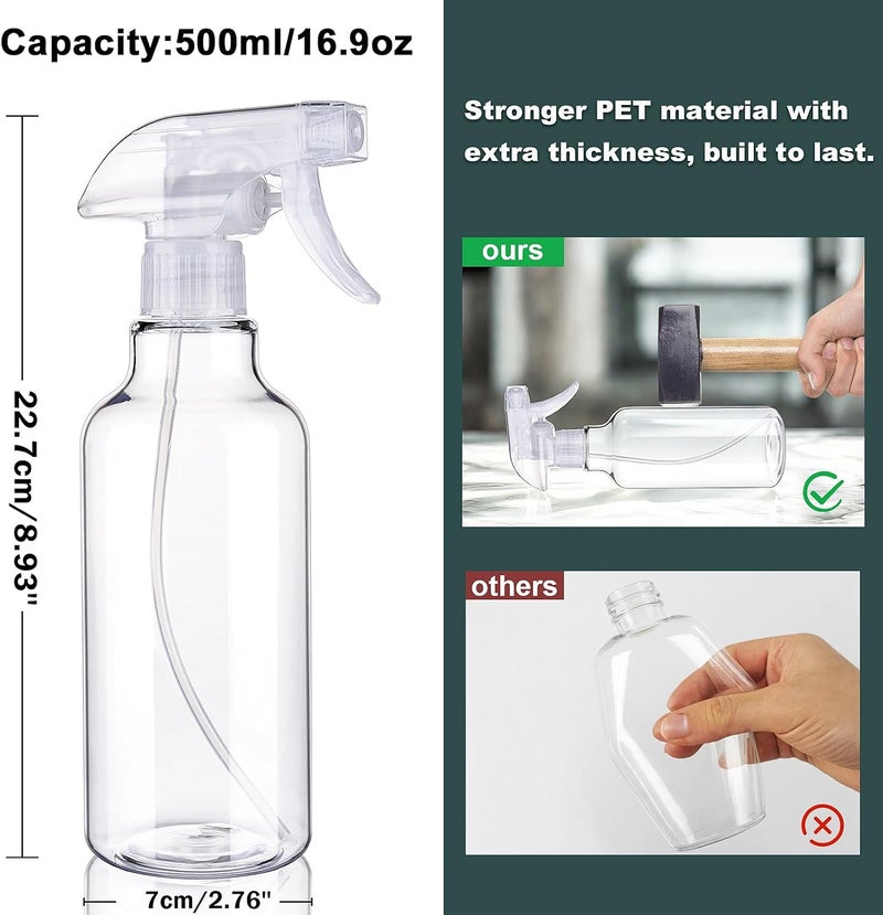 Hethyo Spray Bottles 16.9oz Plastic Spray Bottle for Hair Mist/Stream Heavy Duty Empty Spray Bottles for Cleaning Solutions, Plants (16.9oz-Clear) - Image 4